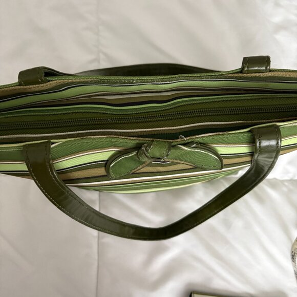 Fashion Bag with Matching Wallet Green Stripes Spring Shoulder Bag Summer Purse - Picture 7 of 13